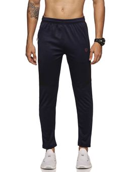 DOMIN8 - Men Navy Blue Stretchable Zipper Pocket and Inside Drawstring Track Pant