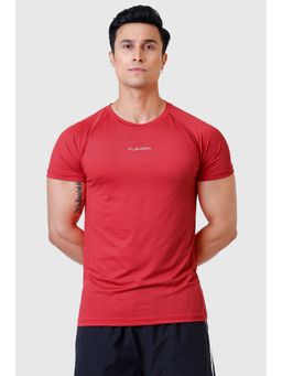 FUAARK - Men Solid Crew Neck Slim Fit Red T-Shirt