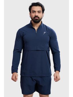 FUAARK - Men Thread High Neck Pullover Navy Blue T-Shirt