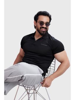 FUAARK - Men Wave Slim Fit Checkered Black Polo T-Shirt