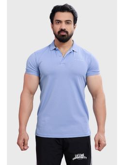 FUAARK - Men Wave Slim Fit Checkered Blue Polo T-Shirt