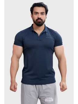 FUAARK - Men Wave Slim Fit Checkered Navy Blue Polo T-Shirt