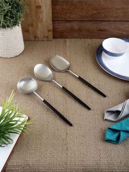 VarEesha - Radiant Black Handle Matt Steel Serving Spoons Set of Three