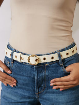 Pipa Bella by Nykaa Fashion - White & Gold Round Buckle Belt