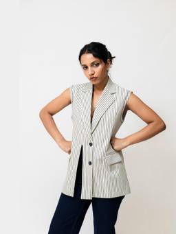 SHOP STAPLE - White Striped Denim Waistcoat