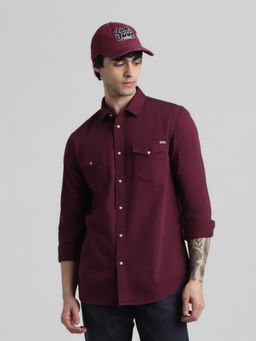 Jack & Jones - Maroon Slim Fit Non Stretch Shirts