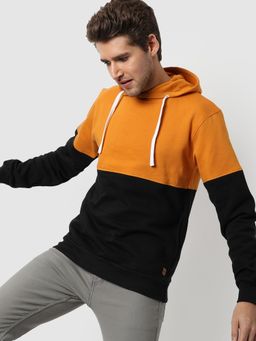 Campus Sutra - Colorblocked Sleeve Hooded Sweatshirt