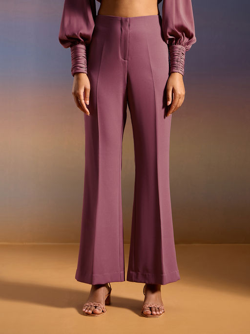 RSVP by Nykaa Fashion Mauve Solid High Waist Bootcut Pants