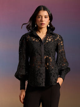 RSVP by Nykaa Fashion - Black Laced Full Bishop Sleeves Shirt