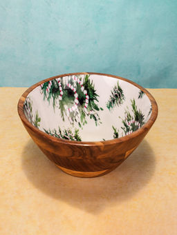 IREKA HOMES - Acacia Wood Serving Bowl with Enamel