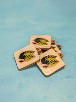 IREKA HOMES - Acacia Wood Coasters with Enamel (Pack of 4)