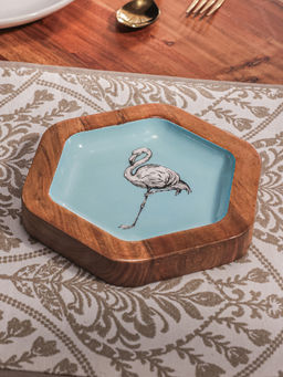 IREKA HOMES - Acacia Wood Server with Enamel in Blue