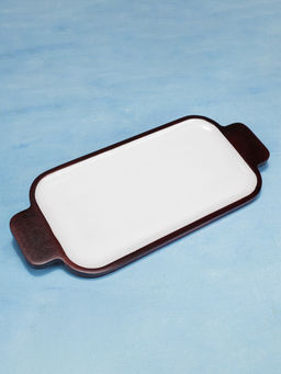 IREKA HOMES - Acacia Wood Server with White Enamel