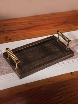 IREKA HOMES - Acacia Wood Tray with Metal Handles