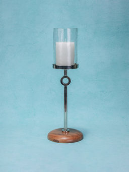 IREKA HOMES - Aurora Acacia Wood T-Light Holder with Metal Stand & Glass