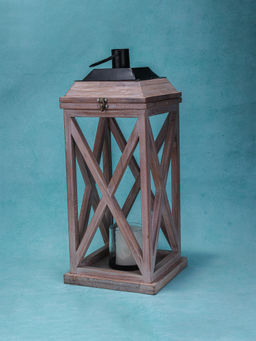 IREKA HOMES - Selena Acacia Wood Lantern with Glass