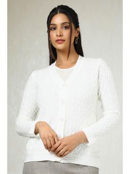 Soch - Womens White Acrylic Woven Design Cardigan