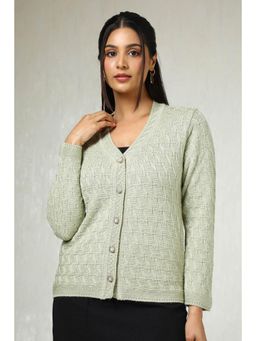 Soch - Womens Light Green Acrylic Woven Design Cardigan