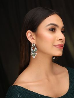 Priyaasi - Floral Green and Pearl Drop Earrings