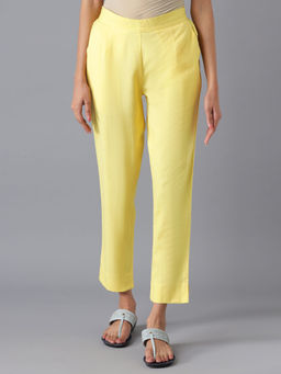 Aurelia - Yellow Cotton Solid Pant