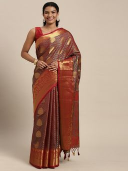 Mimosa - Women's Kanjivaram Art Silk Maroon Saree with Unstitched Blouse