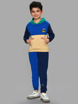 Mi Arcus - Blue Color Block Cotton Sweatshirt with Joggers for Kids (Set of 2)