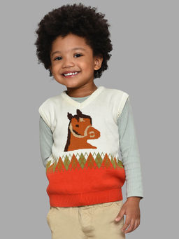 Mi Arcus - Multicolor Self Design Sleeveless Sweater for Kids