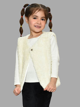 Mi Arcus - Cream Knitted Sleeveless Jacket for Girls