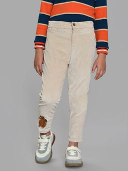 Mi Arcus - Solid Cotton Beige Trouser with Patch Work for Kids
