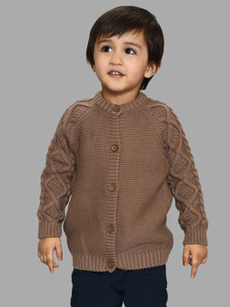 Mi Arcus - Cotton Knitted Brown Full Sleeves Cardigan for Kids