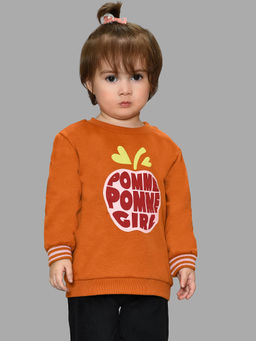 Mi Arcus - Printed Brown Knitted Full Sleeves Sweatshirt for Girls