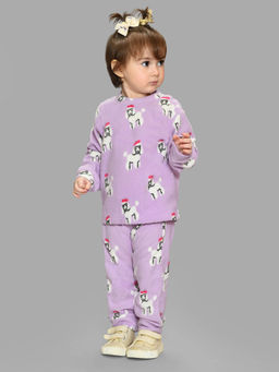 Mi Arcus - Printed Lavender Full Sleeves Top with Pyjama for Kids (Set of 2)