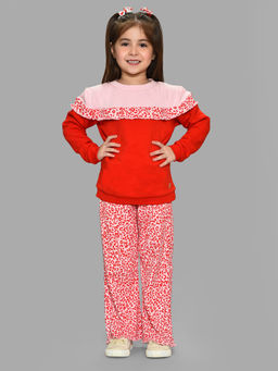 Mi Arcus - Printed Red Full Sleeves Top with Pyjama for Girls (Set of 2)