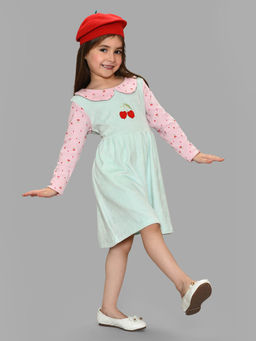 Mi Arcus - Girls Blue Round Neck Full Sleeves Dress