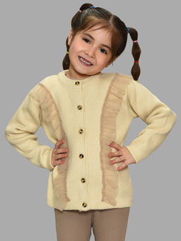 Mi Arcus - Girls Knitted Solid Beige Color Full Sleeves Cardigan