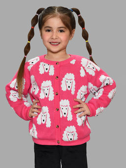 Mi Arcus - Girls Knitted Woven Pink Color Full Sleeves Cardigan