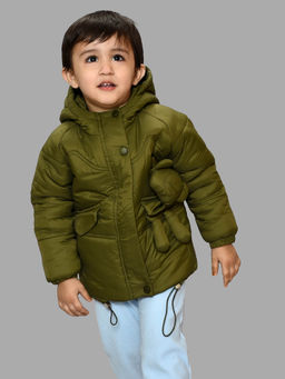 Mi Arcus - Unisex Solid Olive Green Hooded Puffer Jacket