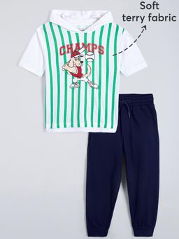 Hopscotch - Striped Cotton Jogger with T-Shirt - Multi-Color