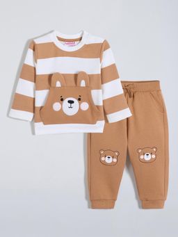 Hopscotch - Teddy Applique Cotton Jogger with T-Shirt - Brown