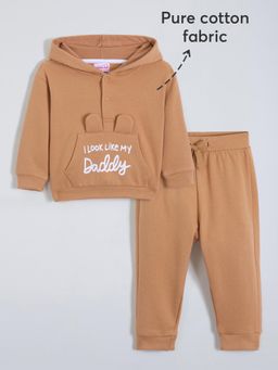 Hopscotch - Teddy Applique Cotton Jogger with Sweatshirt - Brown