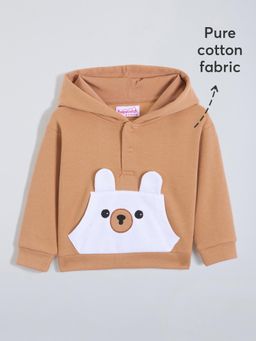 Hopscotch - Pure Cotton Teddy Bear Applique Hoodie - Brown