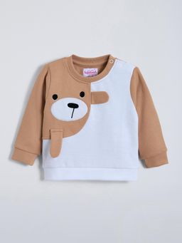 Hopscotch - Teddy Bear Applique Cotton Sweatshirt - Brown