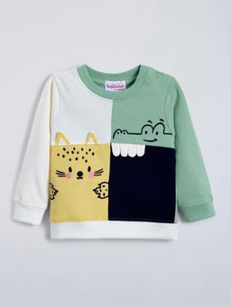 Hopscotch - Animal Applique Cotton Sweatshirt - Multi-Color