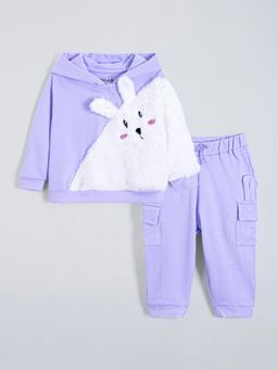 Hopscotch - Bunny Applique Cotton Jogger with Sweatshirt - Lavender