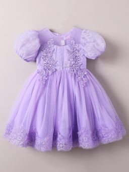 Hopscotch - Floral Lace Applique Knee Dress - Lavender