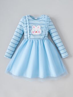 Hopscotch - Bunny Applique Knee Dress - Blue