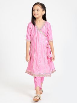 Hopscotch - Lace Embellished Angarkha and Pant - Pink