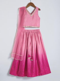 Hopscotch - Lace Embellished Blouse and Lehenga with Dupatta - Pink