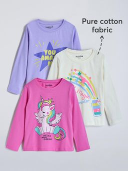 Hopscotch - Unicorn Cotton T-Shirts - Multi-Color (Pack of 3)