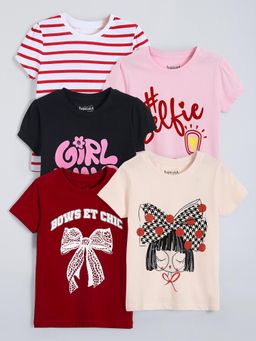 Hopscotch - Text Cotton T-Shirts - Multi-Color